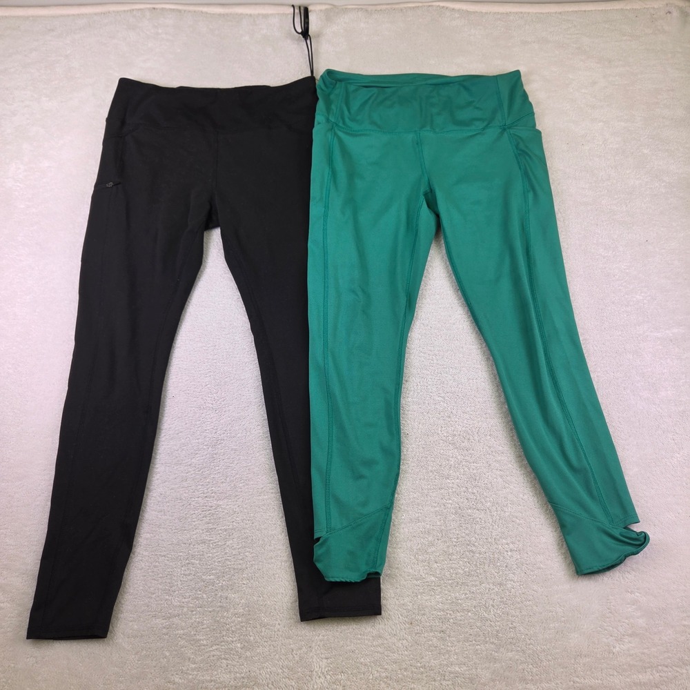 Lot 2 Z by Zobha All in Motion Leggings Large Black Green Pockets Yoga Pants